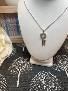 Sterling Silver Heart Key Pendant Necklace - Elegant Women's Jewelry